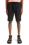 Stone Island Cotton Fleece Cargo Sweat Shorts In Black