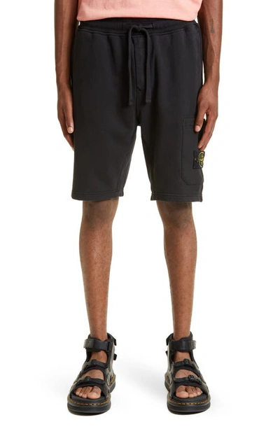 Stone Island Cotton Fleece Cargo Sweat Shorts In Black