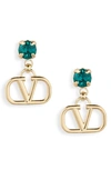 Valentino Garavani Valentino Vlogo Pendant Stud Earrings In Oro 18/ Emerald