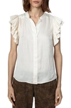 Zadig & Voltaire Tiza Ruffle Satin Button-up Blouse In Multi