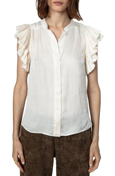 Zadig & Voltaire Tiza Ruffle Satin Button-up Blouse In Craie