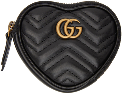 Gucci Black Gg Marmont Heart Leather Coin Purse