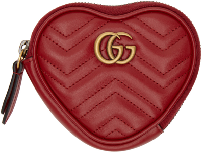 Gucci Red Gg Marmont Heart Leather Coin Purse