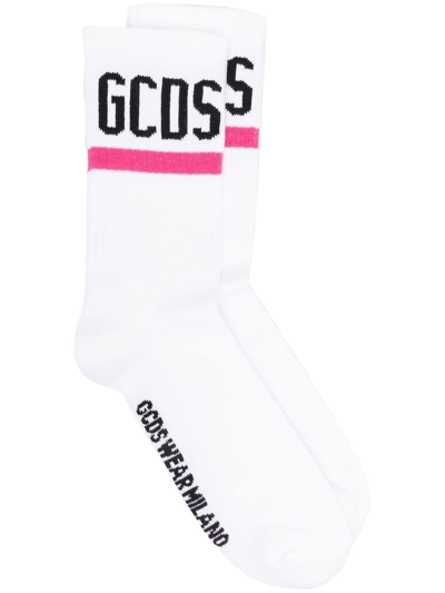 Gcds Ribbed Socks With Logo In Pink & Purple