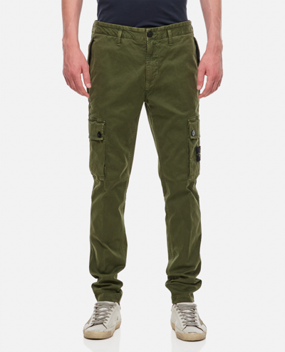 Stone Island Brushed-cotton Cargo Trousers In Green