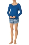 Lauren Ralph Lauren Long Sleeve Top & Boxer Shorts Pajamas In Navy Prt
