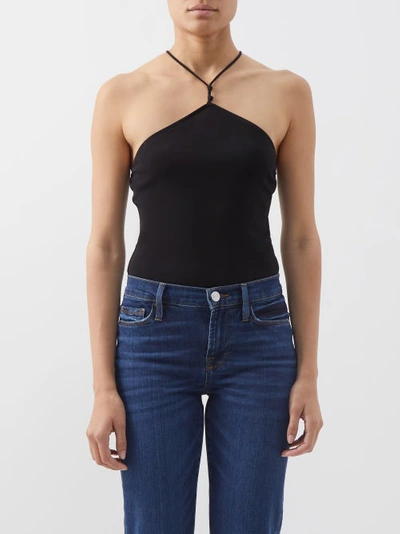 Frame Halterneck Crepe-jersey Bodysuit In Black