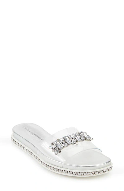 Karl Lagerfeld Bijou Embellished Slide In Clear/ Silver