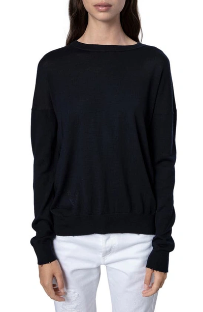 Zadig & Voltaire Cici Heart Patch Merino Wool Sweater In Black