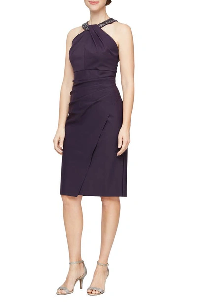 Alex Evenings Embellished Dress In Aubergine