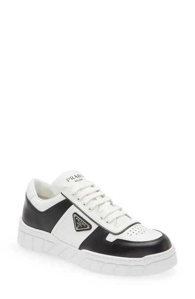 Prada Colour-blocked Brand-plaque Leather Mid-top Platform Trainers In Bianco