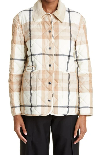 Burberry Dranefeld Corduroy Collar Quilted Wool Barn Jacket In Beige