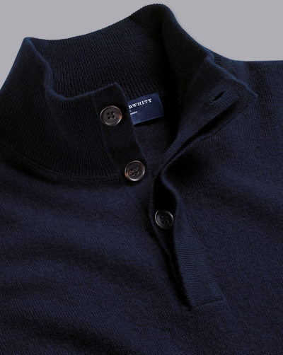 Charles Tyrwhitt Merino Cashmere Button Neck Sweater In Blue