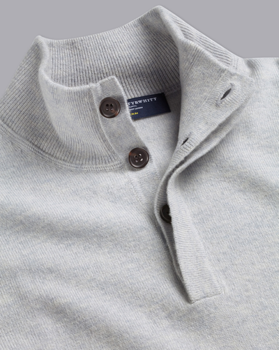 Charles Tyrwhitt Merino Cashmere Button Neck Sweater In Grey