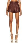 Simkhai Buckled-waist Detail Faux Leather Shorts In Merlot