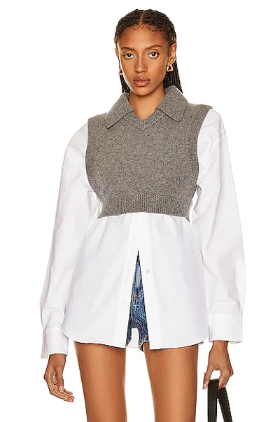 Alexander Wang T Oxford Bi-layer Cropped Vest Top In Grigio