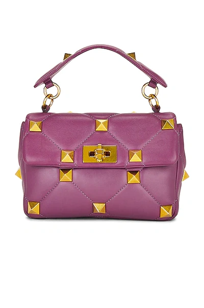 Fwrd Renew Valentino Garavani Medium Roman Stud Shoulder Bag In Malva