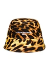 Stella Mccartney Orange Leopard Print Logo Cotton Bucket Hat In Natural & Black