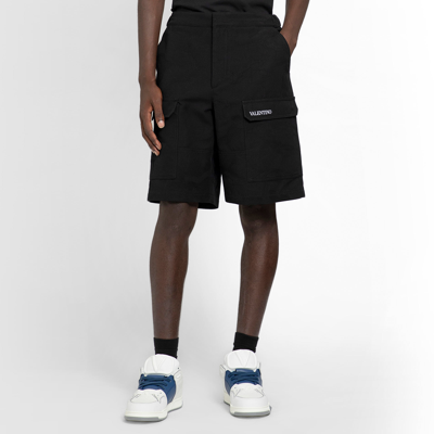 Valentino Logo-print Relaxed-fit Cotton-blend Shorts In Black