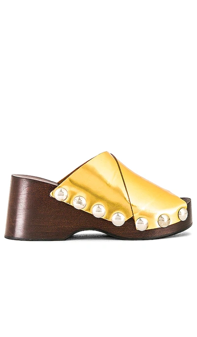 Ganni Retro Peep Toe Wood Sandal In Metallic Gold