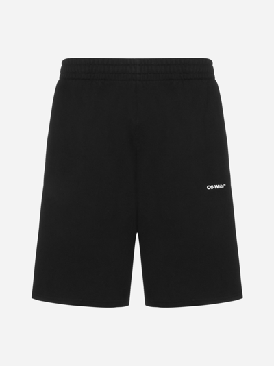 Off-white Straight-leg Logo-embroidered Cotton-jersey Shorts In Black