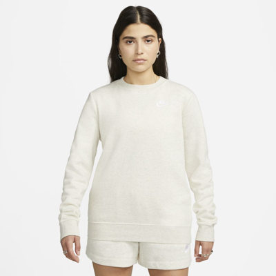 Nike Women's  Sportswear Club Fleece Crew-neck Sweatshirt In Oatmeal Heather/ White