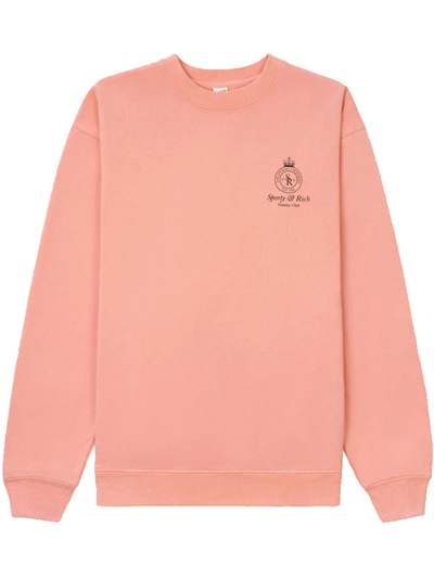 Sporty And Rich Crown Relaxed-fit Cotton-jersey Sweatshirt In Grapefruit & Black