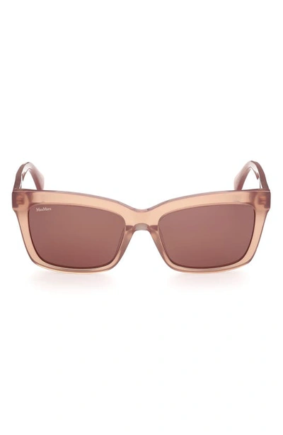 Max Mara 55mm Rectangular Sunglasses In Shiny Light Brown / Brown