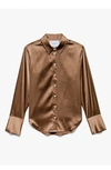 Frame Stretch Silk Button-up Shirt In Camel