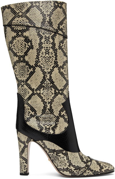 Gucci Python-effect Knee-high Boots In Beige