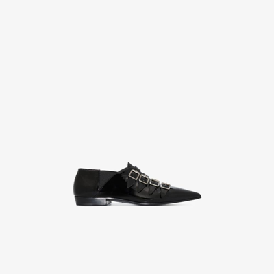 Saint Laurent Triple-buckle Pointed Leather Shoes In Black