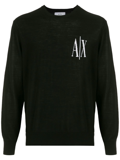 Armani Exchange Intarsia Logo Wool Jumper In Black