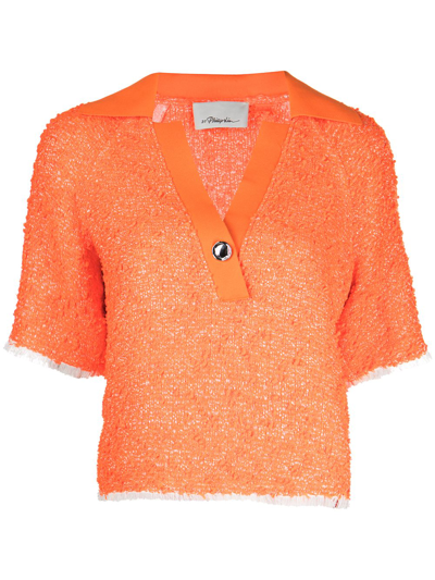 3.1 Phillip Lim / フィリップ リム Ribbed-collar Tweed Polo Top In Orange