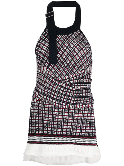 3.1 Phillip Lim Plaid Jacquard Halter Neck Sleeveless Sweater In Navy White Multi