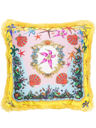 Versace Seaside-print Silk Cushion In Rosa