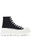 Alexander Mcqueen Tread Slick Canvas High-top Trainers In Nero,bianco