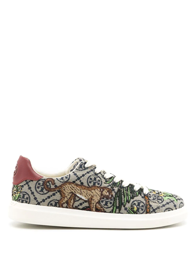 Tory Burch T Monogram Howell Embroidered Sneakers In Grey