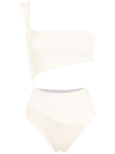 Haight One Shoulder Cutout Detail Ribbed Swimsuit In White