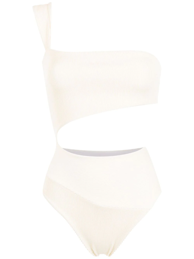 Haight One Shoulder Cutout Detail Ribbed Swimsuit In 0014 Off White