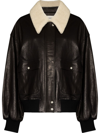 Khaite Shellar Shearling Collar Leather Aviator Jacket In Schwarz