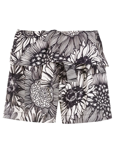 Osklen Ruffled Sunflower-print Shorts In Black