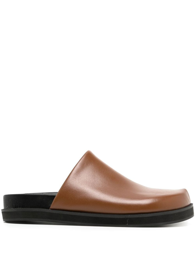 Senso Zen Flat Leather Mules In Braun