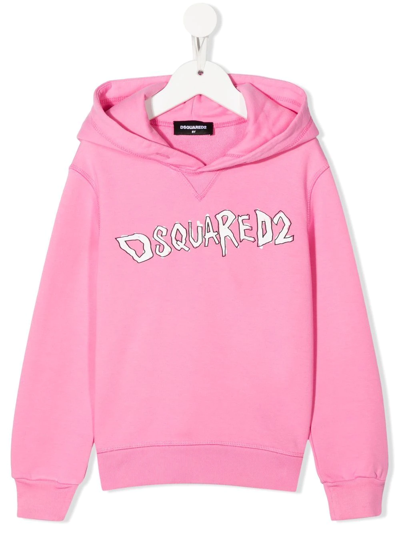 Dsquared2 Kids' Logo-print Cotton Hoodie In Pink