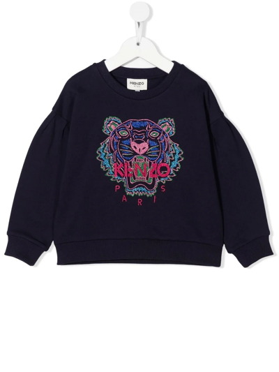 Kenzo Metallic Logo-embroidered Sweatshirt In Blue