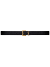 Saint Laurent Cassandre Belt In Hammered Leather With Square Buckle In Black