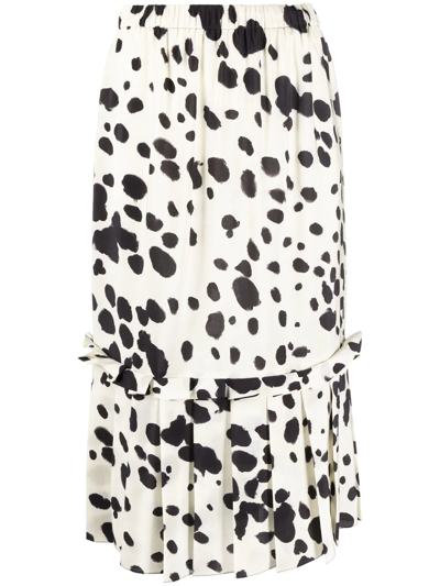 Marni Spotted Silk Midi Skirt In White