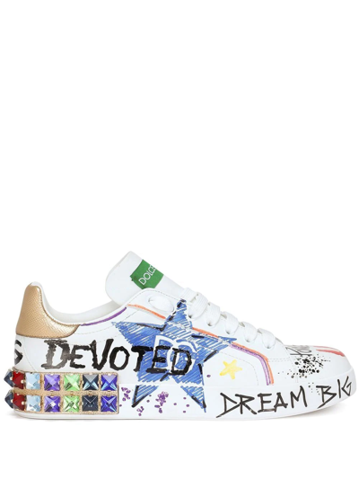 Dolce & Gabbana Portofino Embellished Sneakers In White