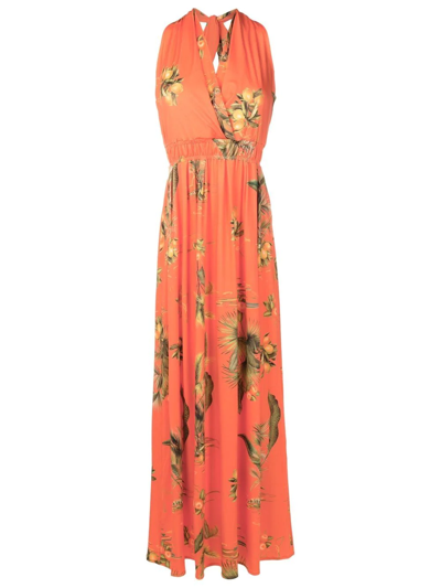 Lygia & Nanny Floral-print Halterneck Dress In Orange