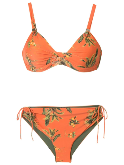 Lygia & Nanny Floral-print Tie-fastened Bikini In Orange