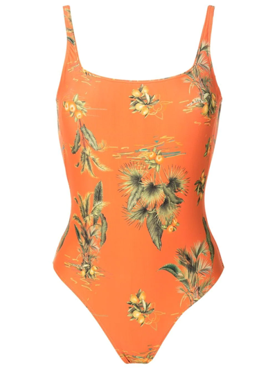 Lygia & Nanny Hapuna Floral-print Swimsuit In Orange
